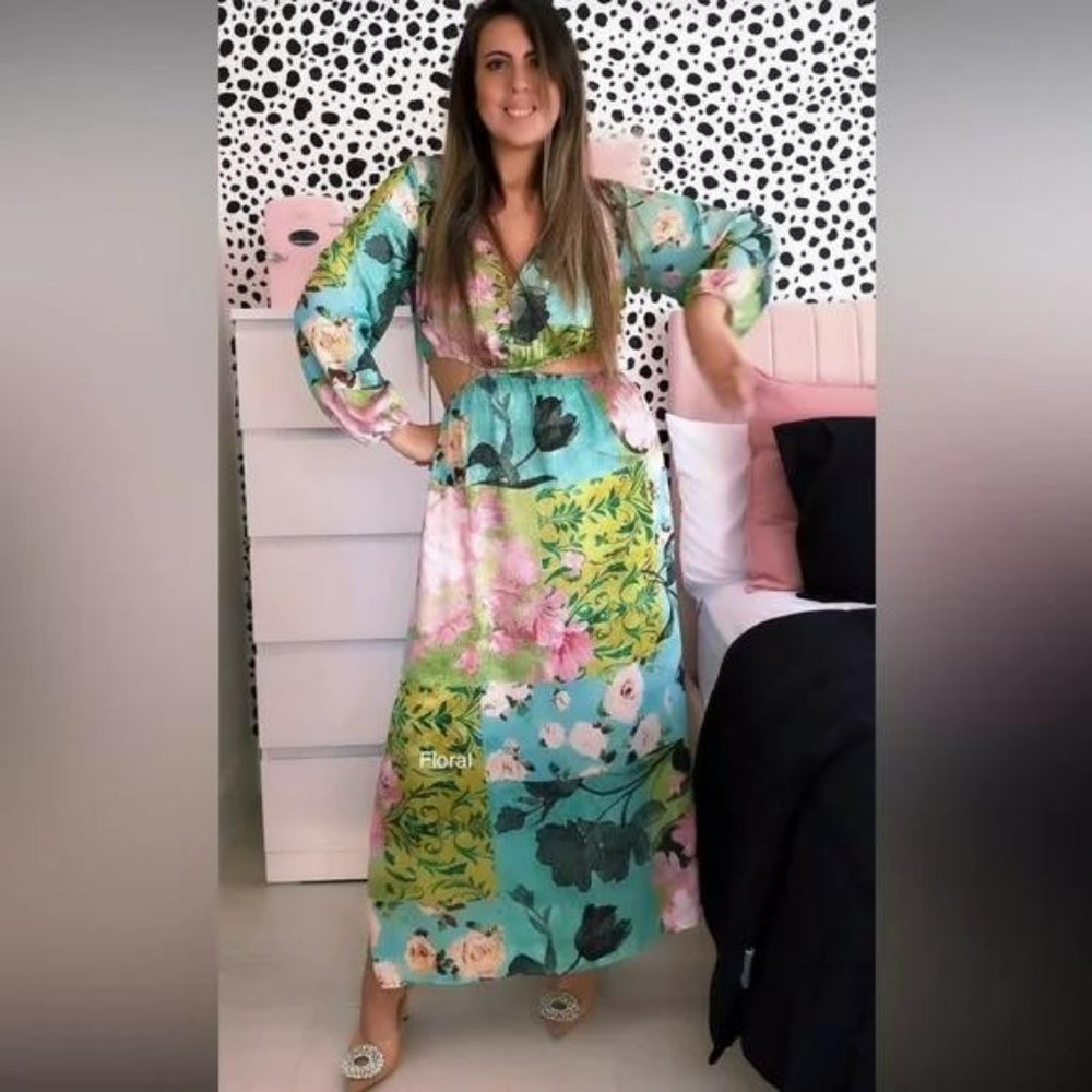 ZARA FLORAL PRINT CUT OUT DRESS